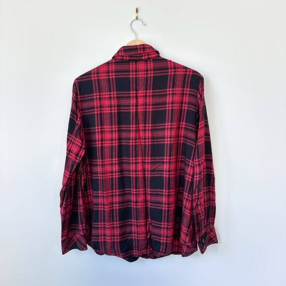 Sanctuary Plaid Snap Front Long Sleeve Shirt Red Black S - Picture 3 of 9